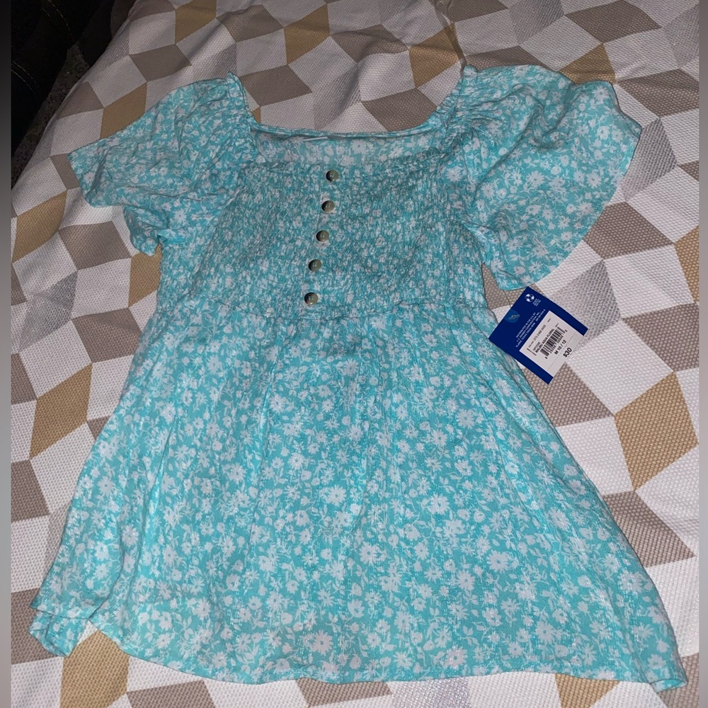 arizona malibu aqua floral girls top size 10/12 M